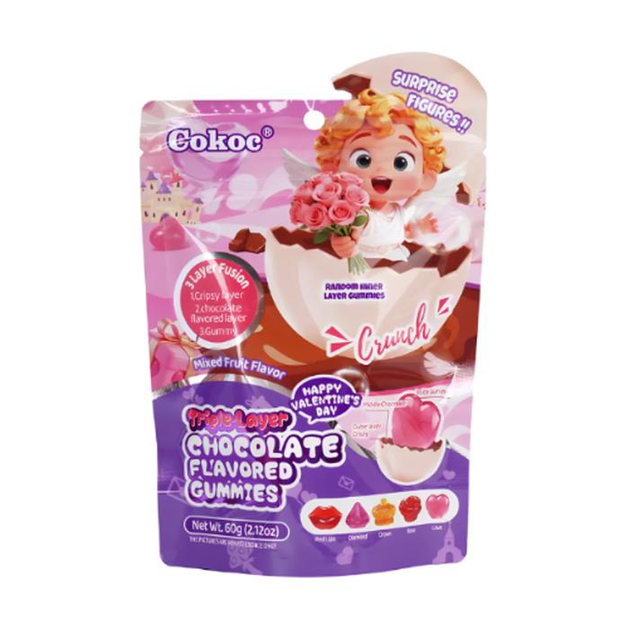 Cokoc Valentine's Day Triple-Layer Chocolate Flavored Gummies 60 gr